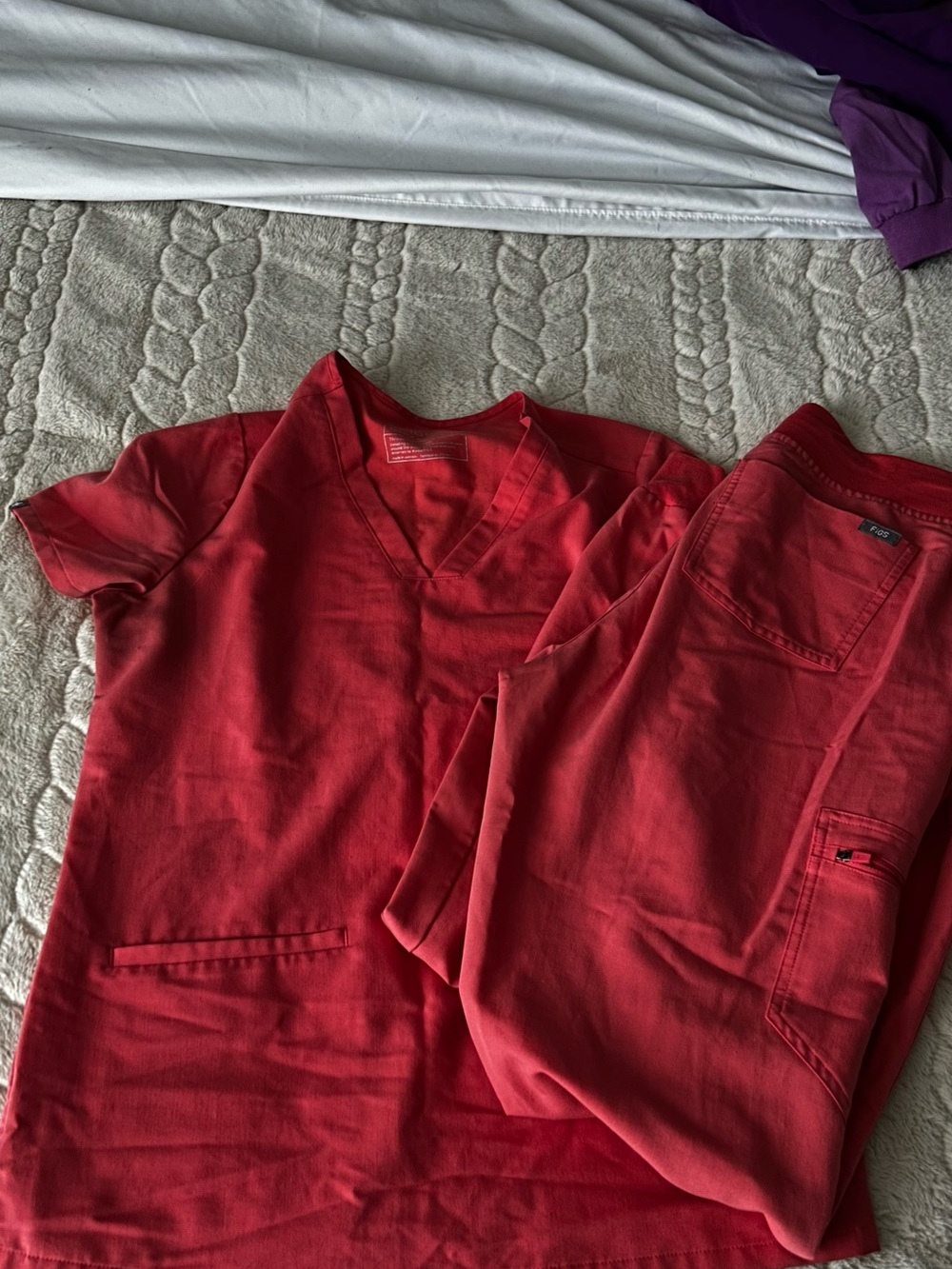 Figs Men's Red V-Neck Short Sleeve Scrub Top and Cargo Pants
